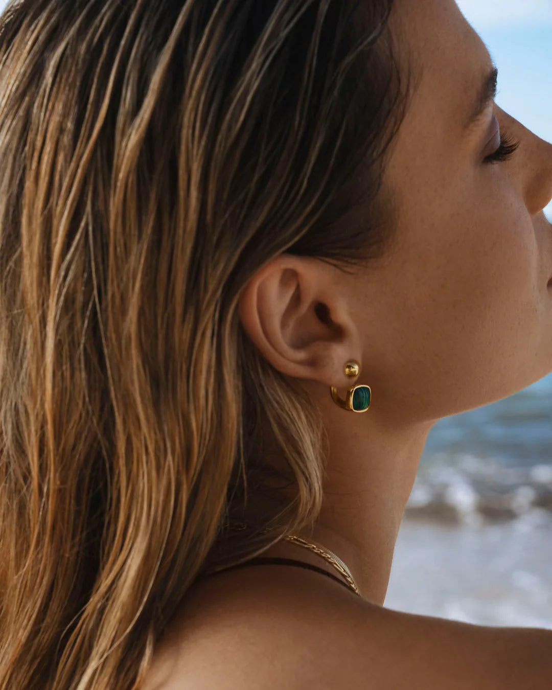 Earrings Malachite Barbell