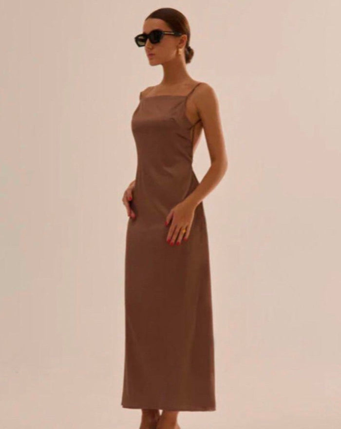 Long Silk Brown Dress
