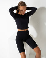High-Waist Biker Shorts  - Black